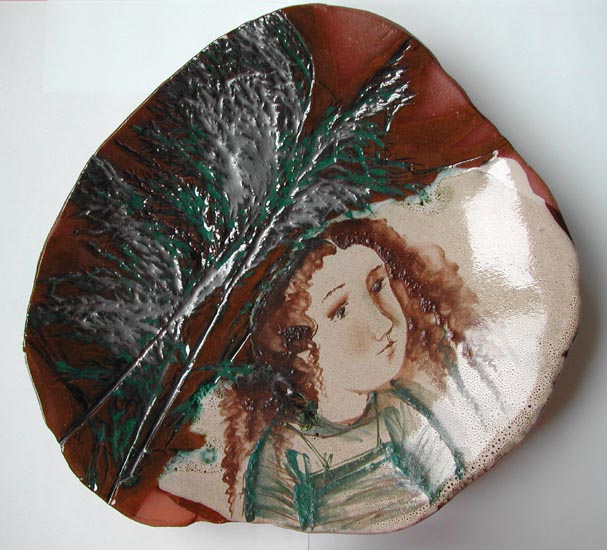 'Portrait with Autumnal Grass', plate, red clay