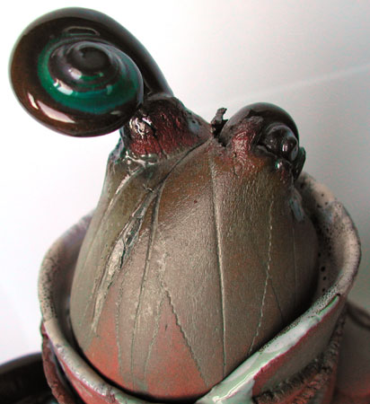 Teapot, red clay, detail