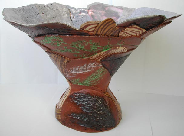 'Fruit Vase', red clay, enamel, glaze