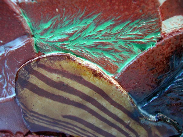 'Fruit Vase', detail, red clay, enamel, glaze