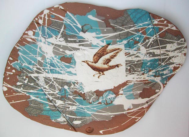 'Wind', platter, red clay, high-fire